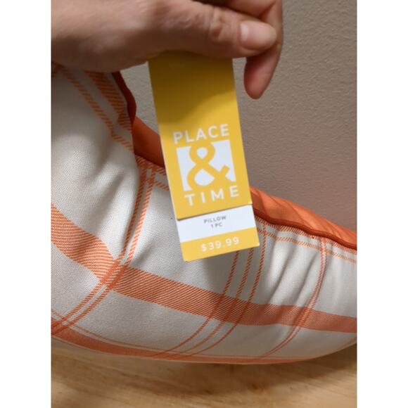 Place & Time Fall Orange & White Plaid with Sunflowers 20" x 12" Throw Pillow - Picture 5 of 5